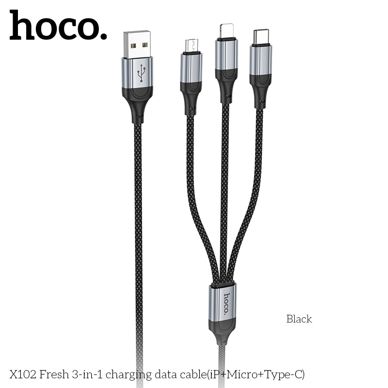 Hoco 3-in-1 USB A to Micro+Type C+Lighting Data Cable