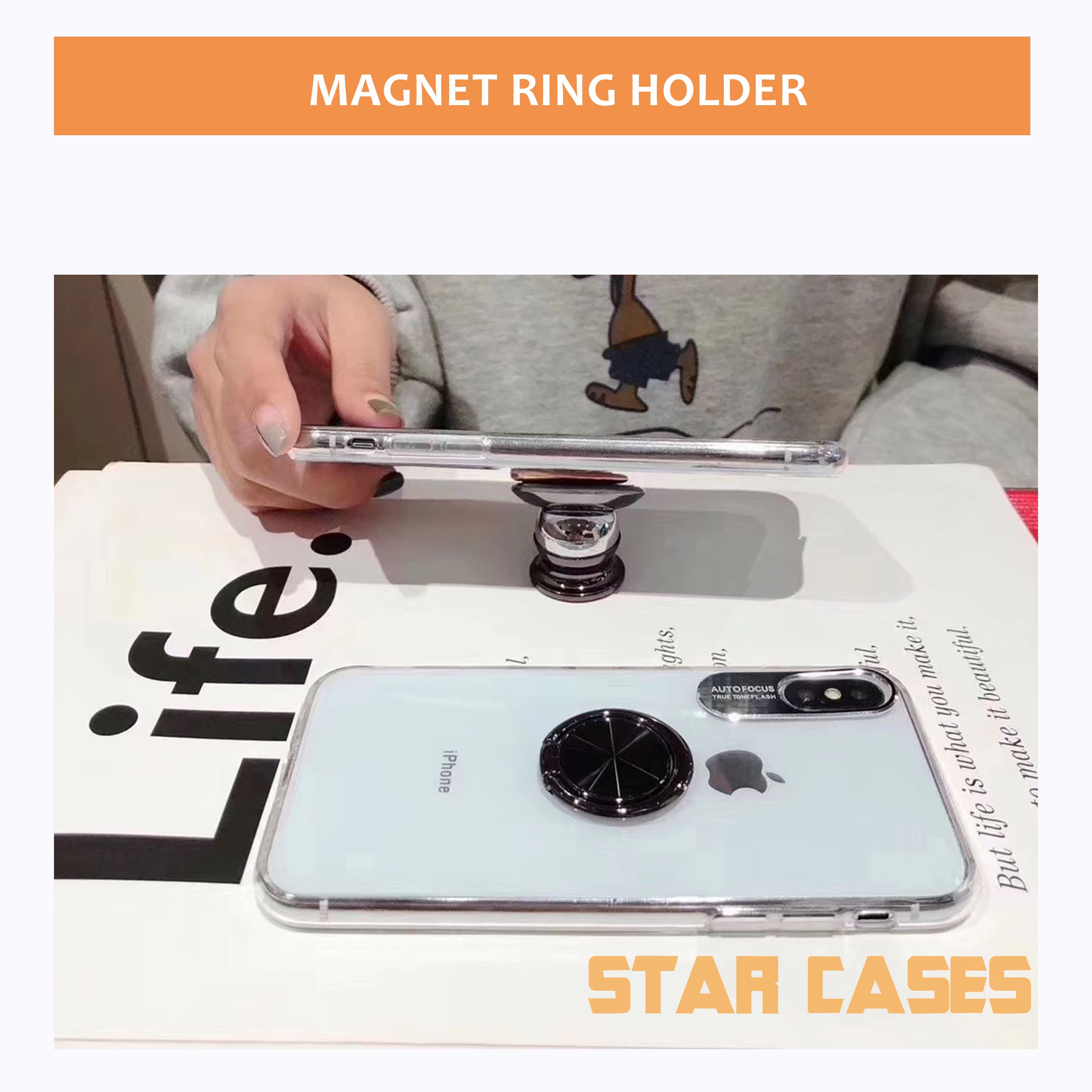 iPhone XS Max Clear Ring Holder Hard Case