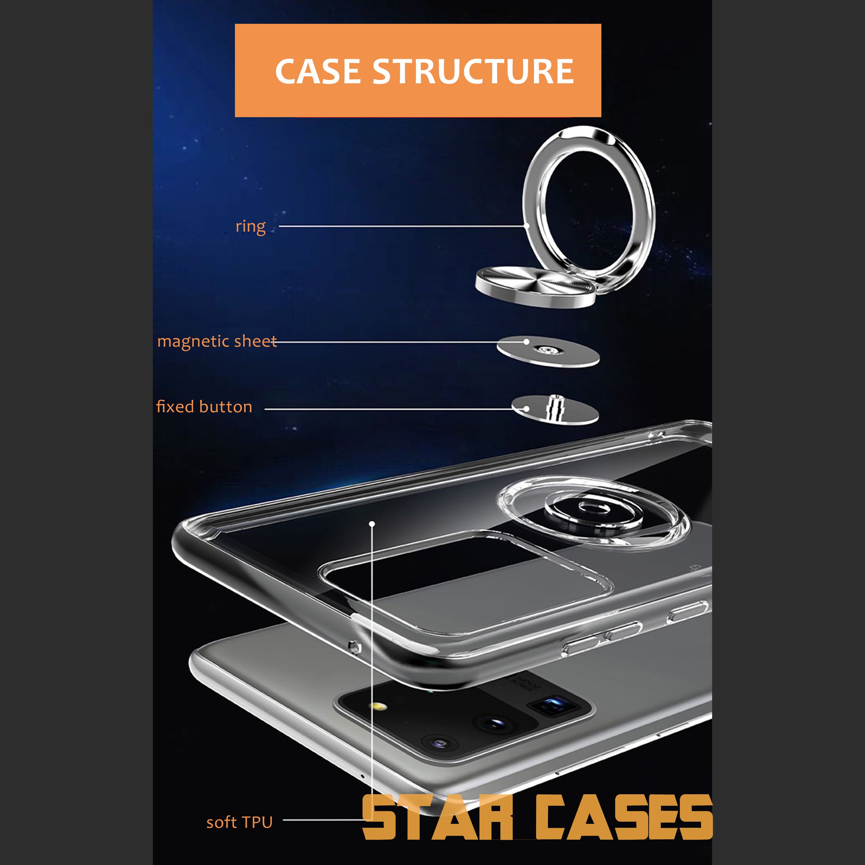 Samsung S23 Ultra Clear Ring Holder Soft Case