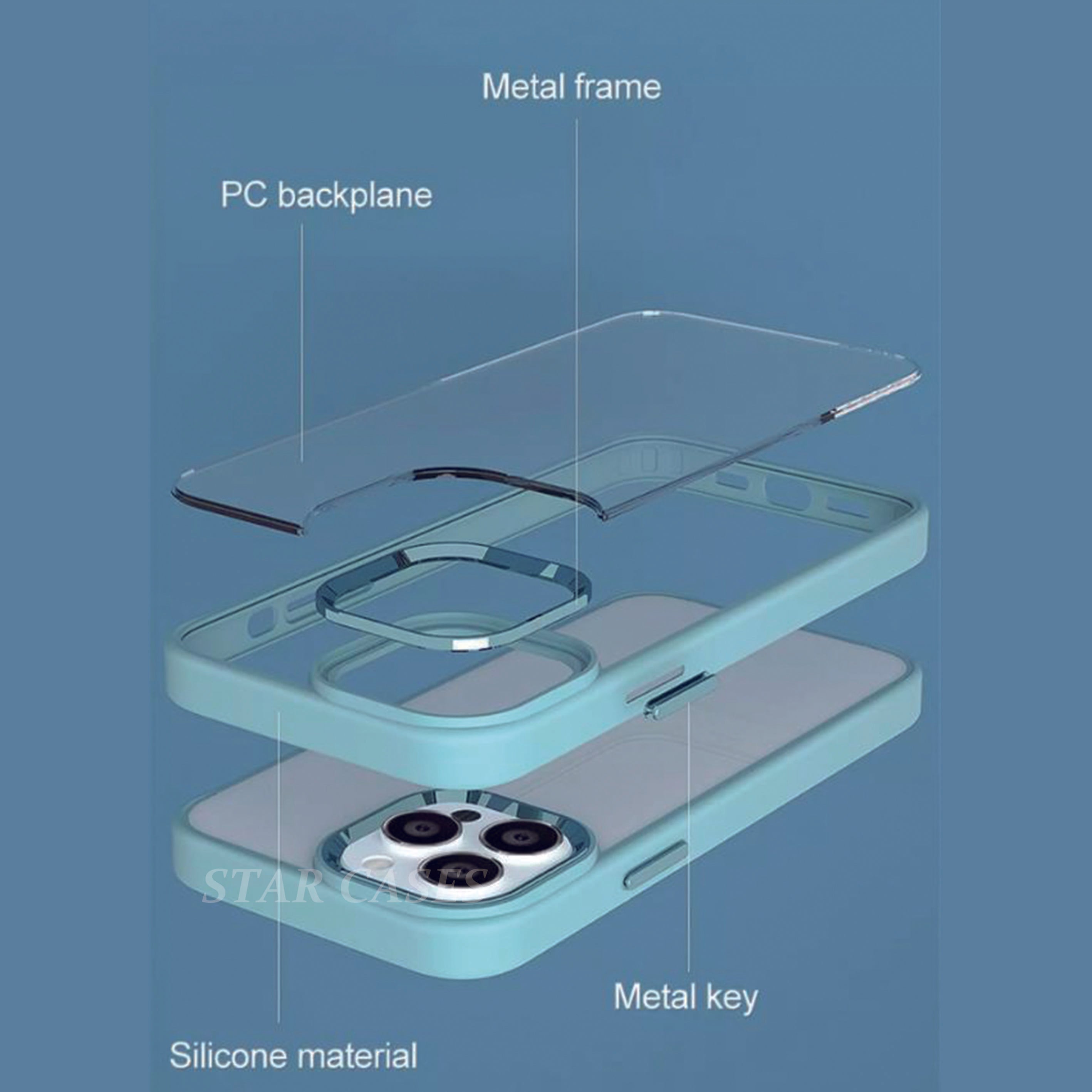 iPhone 15 Pro Hybrid Metal Camera Transparent Case